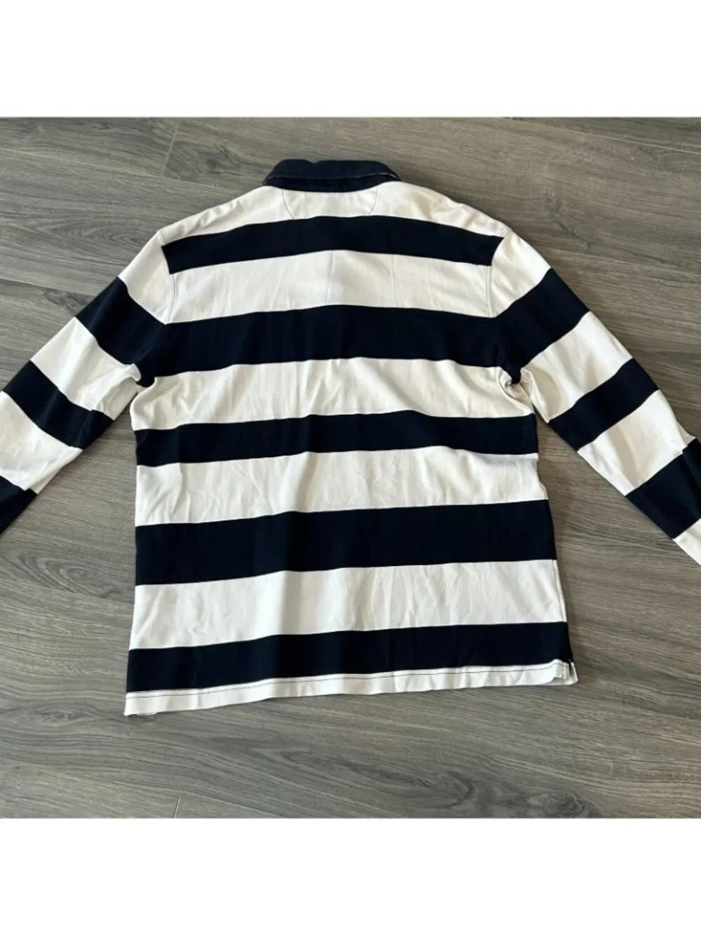 Banana Republic Luxury Touch Polo Shirt Mens XL Navy Rugby Stripe Long Sleeve